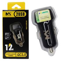 Carregador Veicular 2 Entradas Usb Turbo Preto Max 628Car