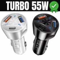 Carregador Veicular 3 Entradas Turbo 55W Carro Carregamento Rápido