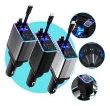 Carregador Veicular 4 Em 1 Turbo Cabo Retrátil 120w Com Usb Duplo E Tipoc Tomada Plug Acendedor Display Led Compatível