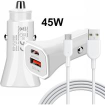 Carregador Veicular Automotivo Turbo USB com Cabo Carregamento Rápido Micro-USB V8 Automóvel Carro