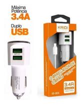 Carregador Veicular Carga Rápida 2 Usb + Cabo Tipo C Kaidi KD-303C Carregador Veicular Carga Rápida 2 Usb + Cabo Tipo C Kaidi KD-303C