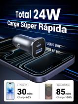 Carregador veicular carro UGREEN 24W duplos PD 20W QC 18W Quick Charge Power Delivery (12V/24V)