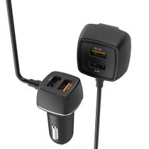 Carregador Veicular com Extensor, 4 Portas USB-A, Quick Charge 3.0 + 2.4A, 60W, Cabo 1.5m, Preto, CC4SQC, ELG