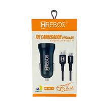 Carregador Veicular Hrebos Micro USB V8 Dois USB 3.1A