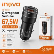 Carregador Veicular Inova 67,5W USBC USBA Carga Rápida Carregador Veicular Inova 67,5W USBC USBA Carga Rápida