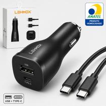 Carregador Veicular Lehmox Turbo 45W USB e Type-C com Cabo Incluso