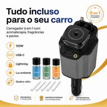 Carregador Veicular Multifuncional 6 em 1 120W USB-C Lightning Preto