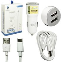 Carregador veicular rapido com 2 saidas usb 2.4a + cabo tipo c exocell 1m