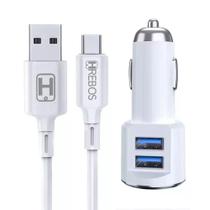 Carregador Veicular Tipo C Com Duas Entradas USB 3.4A Hrebos HS-158C