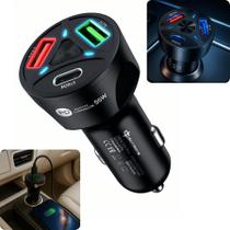 Carregador Veicular Turbo 2 Usb Tipoc 55w Recarga Rápida Compatível 12V 24V Carregador Veicular Turbo 2 Usb Tipoc 55w Recarga Rápida Compatível 12V 24V