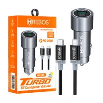 Carregador Veicular Turbo 20w USB+USB-C Com Cabo Tipo-C - Hrebos