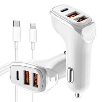 Carregador Veicular Turbo 38W 3 Portas com Cabo de 1M Compatível com lphone X Xr SE 11 12 13 14 Androids Carregamento Rápido 3A