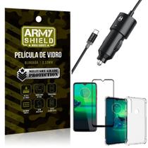 Carregador Veicular Turbo 4.0 Tipo C Moto G8 Plus + Capa Anti Impacto + Película Vidro 3D