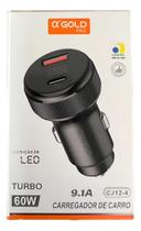 Carregador Veicular Turbo 60w 9.1a Qc4.0 Usb + Tipo C Preto