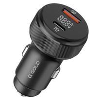 Carregador Veicular Turbo A'gold CJ12-4 60W Alta Velocidade Segurança Tela LED 2 saídas Type-C USB