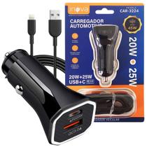 Carregador Veicular Turbo Carregamento Rápido USB E USBC com Cabo Carregador Original Inova