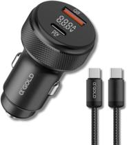 Carregador Veicular Turbo Dual Port 60W Com Carregamento Rápido USB 3.0 + Tipo C Premium Com Cabo Tipo-C/USB-C