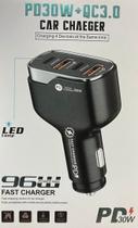 Carregador Veicular Turbo PD 30W QC 3.0 2 Saídas USB e 2 Saídas Tipo C 96W Máx. Carregador Veicular Turbo PD 30W QC 3.0 2 Saídas USB e 2 Saídas Tipo C 96W Máx.