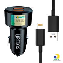 Carregador Veicular Turbo USB Duplo para Carro com Cabo Lightning 1M Preto