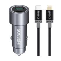 Carregador Veicular Turbo USB + USB-C Compatível Com i P hone 14 13 12 11 - HREBOS
