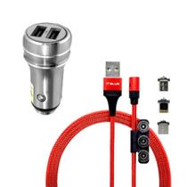 Carregador Veicular Universal 3.4A com cabo 3 em 1 Magnético