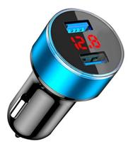 Carregador Veicular Voltimetro Digital Usb Duplo 3.1 Amperes Azul