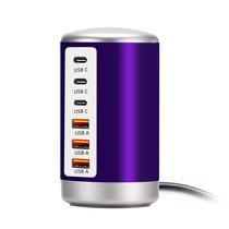 Carregador Wyness USB 60W de 6 portas (3 USB-A e 3 USB-C) roxo Carregador Wyness USB 60W de 6 portas (3 USB-A e 3 USB-C) roxo