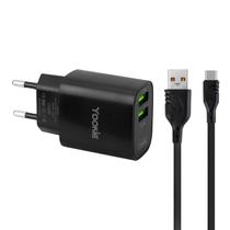 Carregador Yookie KI96Y - 3.1A - 2X USB - Cabo Tipo C - Bivolt - Preto Carregador Yookie KI96Y - 3.1A - 2X USB - Cabo Tipo C - Bivolt - Preto