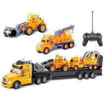 Carreta de Carga Controle + Caminhões e Tratores Kit 5 Veículos de Obras - Futuro Kids