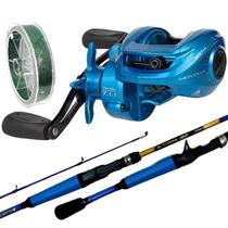 Carretilha 10 Rolamentos Azul Vara 1,80mts Kit Pesca 15kg