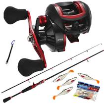 Carretilha 19 Rolamentos Vara Fibra de Vidro Pesca Kit 15 Kg - CMIK