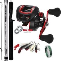 Carretilha Drag 8Kg Vara Carbono 1,68mts Linha Multi com Kit 5 Isca Hunter Pega Tudo