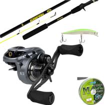 Carretilha Kawana Lince Vara de Carbono 1,80m Kit Pesca 15kg