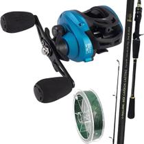 Carretilha M21 Pro Slim Azul Vara de Carbono Kit Pesca 15kg