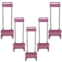 Carrinho 2 Haste Rosa Alumínio Rodas Silicone P/ Mochila