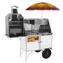 Carrinho 3 em 1 Cefaz Hot Dog, Lanche Churrasco Luxo Branco Rodas Pneumáticas e Guarda Sol BLC12P/GS