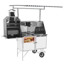 Carrinho 3 em 1 Cefaz Hot Dog, Lanche e Churrasco Luxo Branco Rodas Maciças e Toldo BLC11M/T