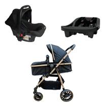 Carrinho 3 Em 1 Move Preto Dourado Com Bebê Conforto E Base Golden