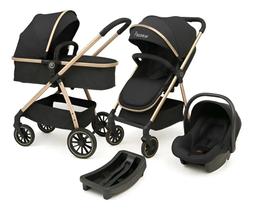 Carrinho 3 Em 1 Move Preto Dourado Com Bebê Conforto E Base - Passear