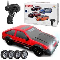 Carrinho 4x4 Super Drift Recarregável Rodas Extras Veloz com Farol Crolla Vermelho