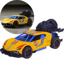 Carrinho Amarelo Pull Back Com Luz E Fumaça Metal 1:32 Castela