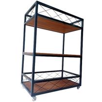 Carrinho Aparador Auxiliar Estilo Industrial - Com 3 Prateleiras e 4 Rodízios
