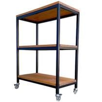 Carrinho Aparador Auxiliar Estilo Industrial com 3 Prateleiras e 4 Rodízios