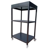 Carrinho Aparador Modelo Industrial Preto Eletrostático com 1 Bandeja, 2 Prateleiras e 4 Rodízios