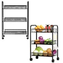 Carrinho Aramado 3 Prateleiras Para Cozinha Preta