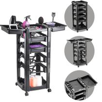 Carrinho Auxiliar Cabeleireiro C/ Gavetas e Porta Secador Preto - Vegas Dompel