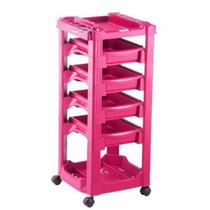 Carrinho Auxiliar Cabeleireiro C/ Gavetas e Porta Secador Rosa - Vegas Dompel