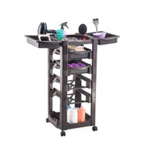 Carrinho Auxiliar Cabeleireiro Estética Salão Com Gavetas e Porta Secador Marrom Tabaco Vegas Dompel