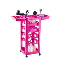 Carrinho Auxiliar Cabeleireiro Estética Salão Rosa Com Gavetas e Porta Secador Vegas Dompel