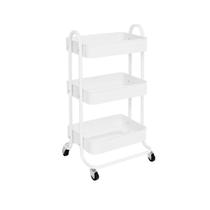 Carrinho Auxiliar Com Rodinhas e 3 Cestos de Metal Para Organizar Fruteira Cor Branco